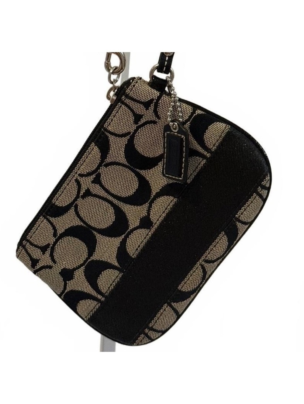 Coach signature canvas wristlet black beige
